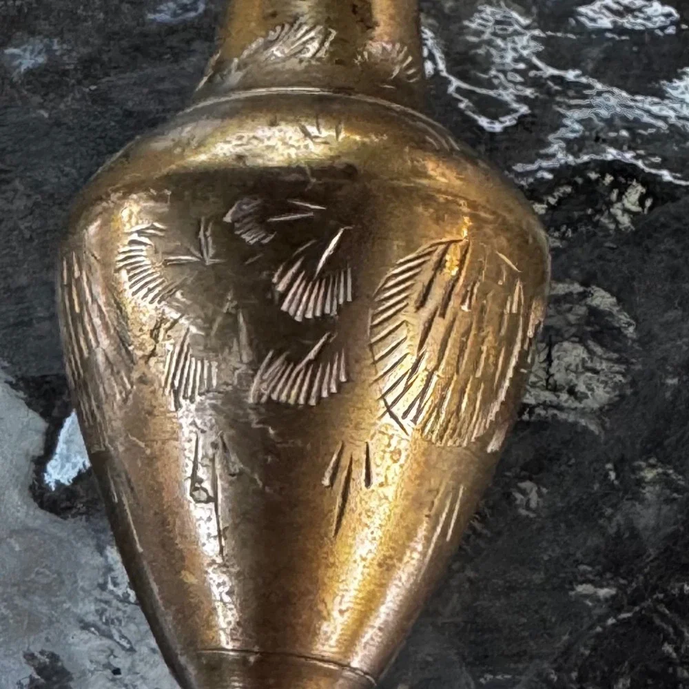 Vintage Etched Brass Bud Vase, Floral Design, Small,‎ Tall, Decorative